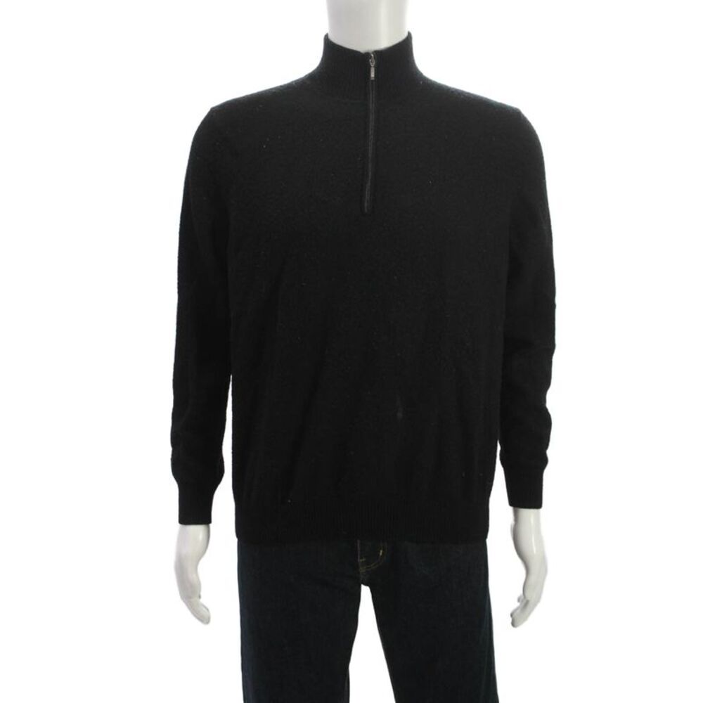 Neiman Marcus Mens Cashmere Mock Neck Pullover Sweater Black Long Sleeve Size L